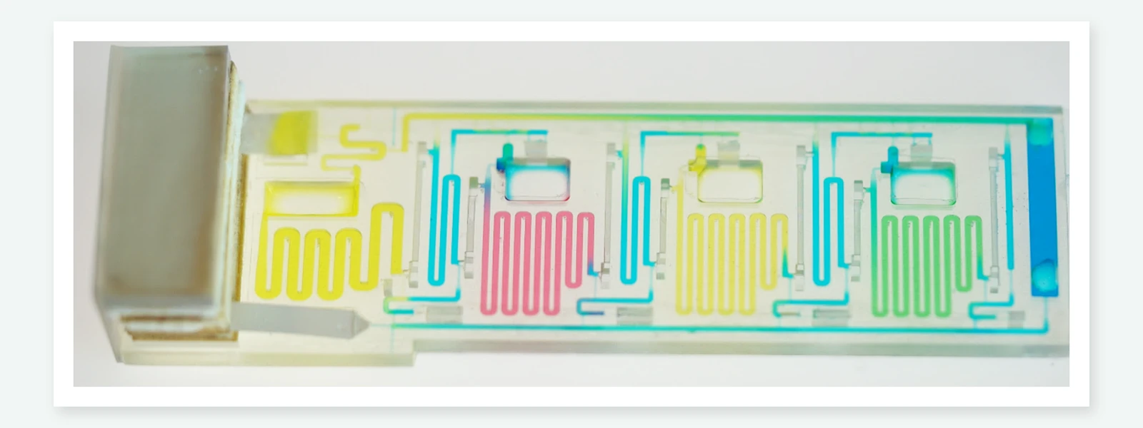 Microfluidic automation device with color-coded flow paths and integrated reservoirs
